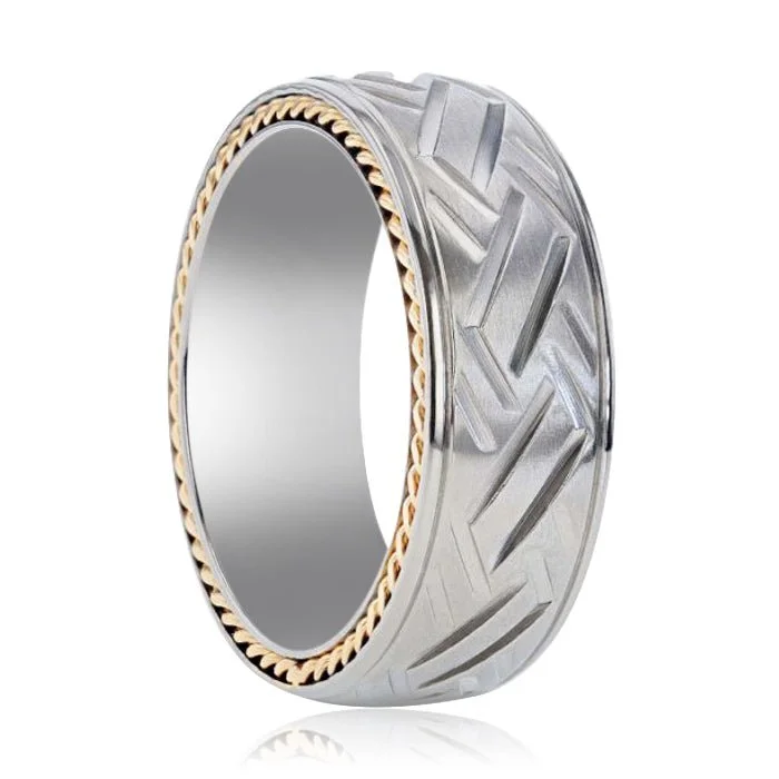 Ladies rings with opals-SATURN | Titanium Ring Yellow Gold Braided Edges