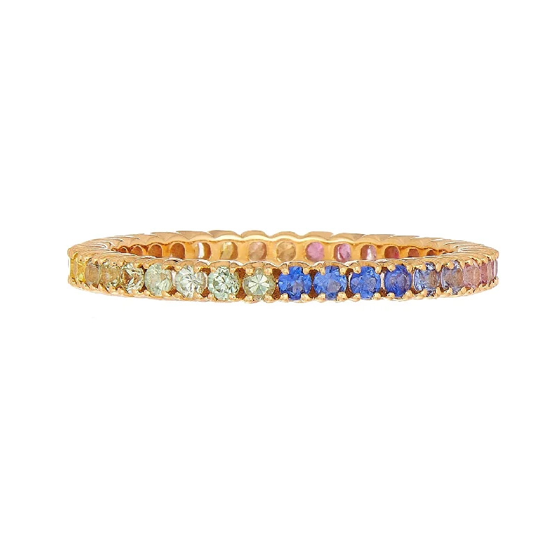 Designer ladies rings for brides-Rainbow Sapphire Prong Band