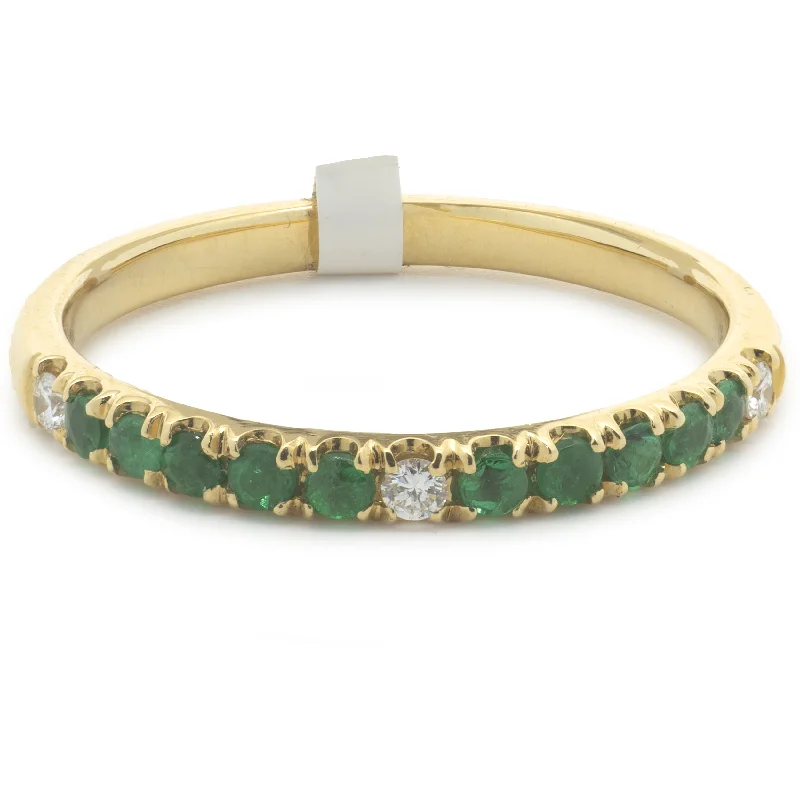 Elegant engagement rings with white sapphire-18 Karat Yellow Gold Emerald and Diamond Band