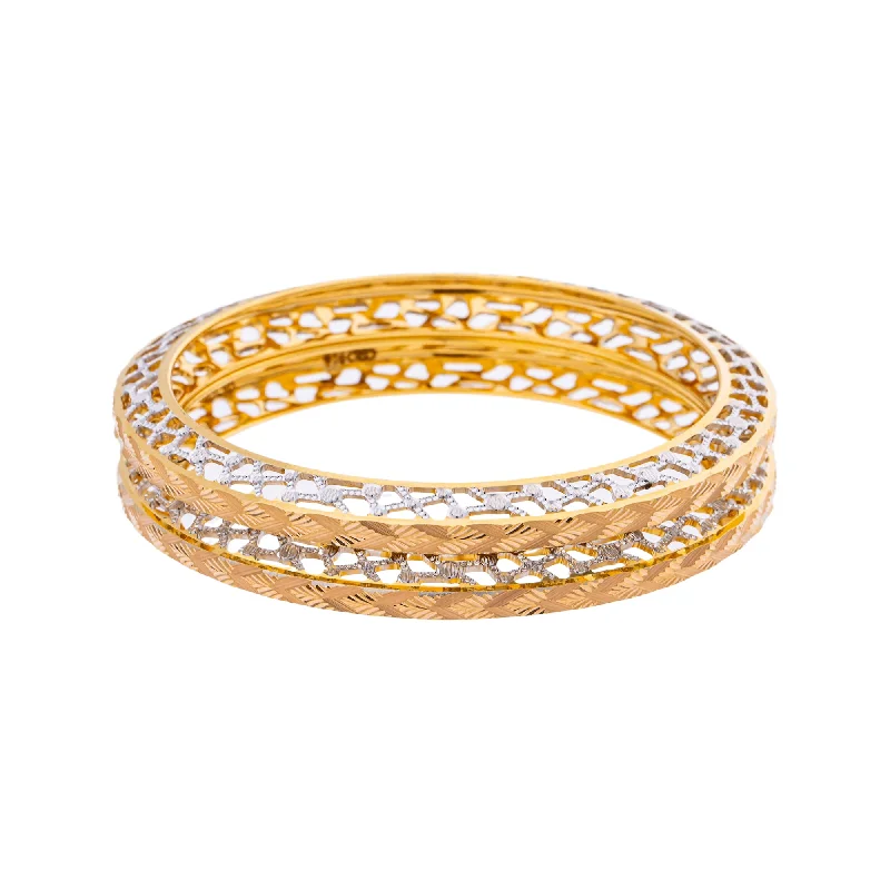 Trendy ladies bangles with stones-22K Yellow & White Gold Bangle Set of 2 in Size 2.6 (60.4 gm)