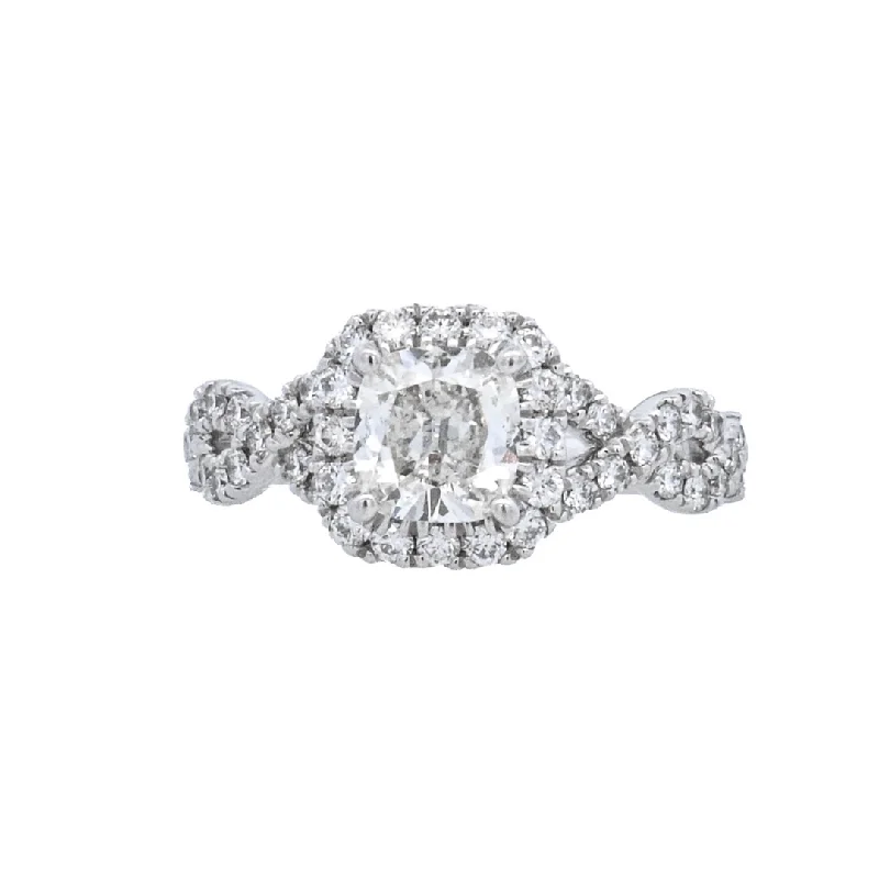 Elegant engagement rings with white sapphire-14K White Cushion Diamond 0.83Ct Halo Engagement Ring