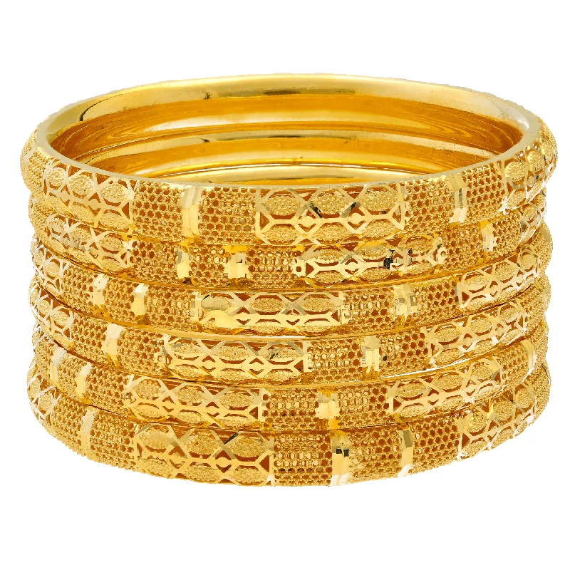 Simple silver bangles for casual wear-22K Yellow Indian Gold Bangle Set of 6 (83gm)