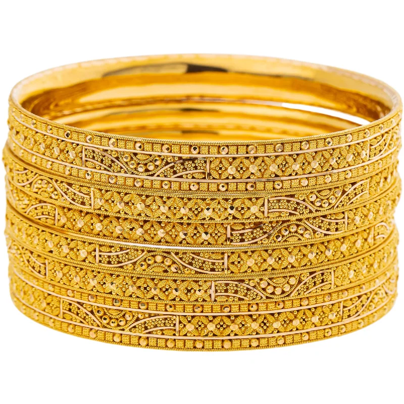 Colorful bangles with gemstones-22K Yellow Gold Bangle Set of 6 (94.4gm)