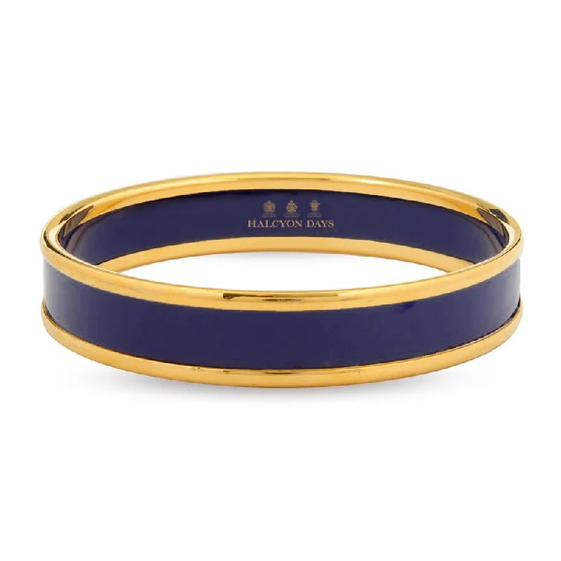 Custom engraved ladies bracelets-Halcyon Days 1cm Navy & Gold Enamel Bangle