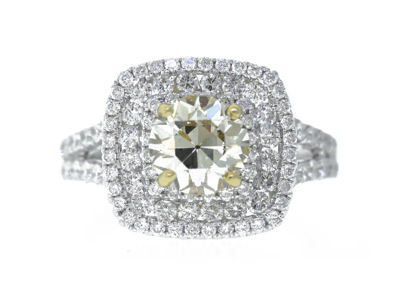 Affordable engagement rings for first-time buyers-18K White Round Diamond 1.55Ct Halo Engagement Ring