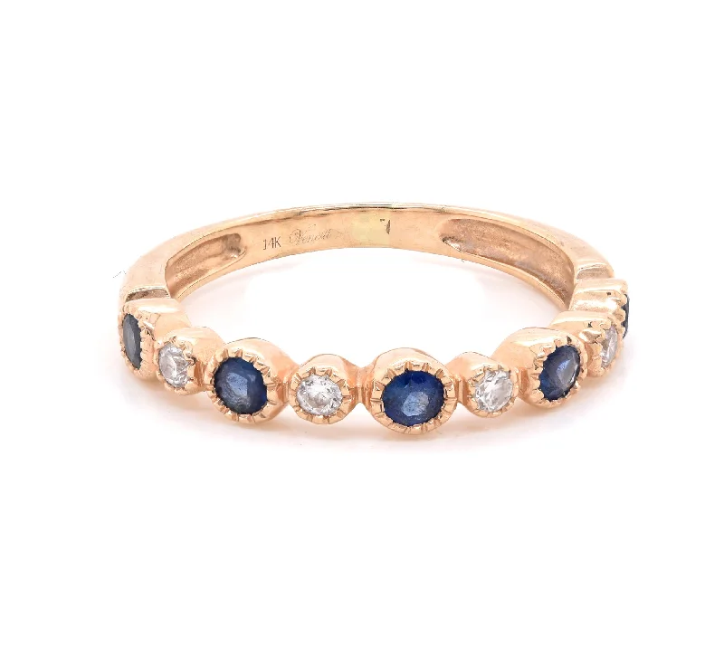 Rose gold engagement rings with vintage style-14 Karat Yellow Gold Diamond and Sapphire Band