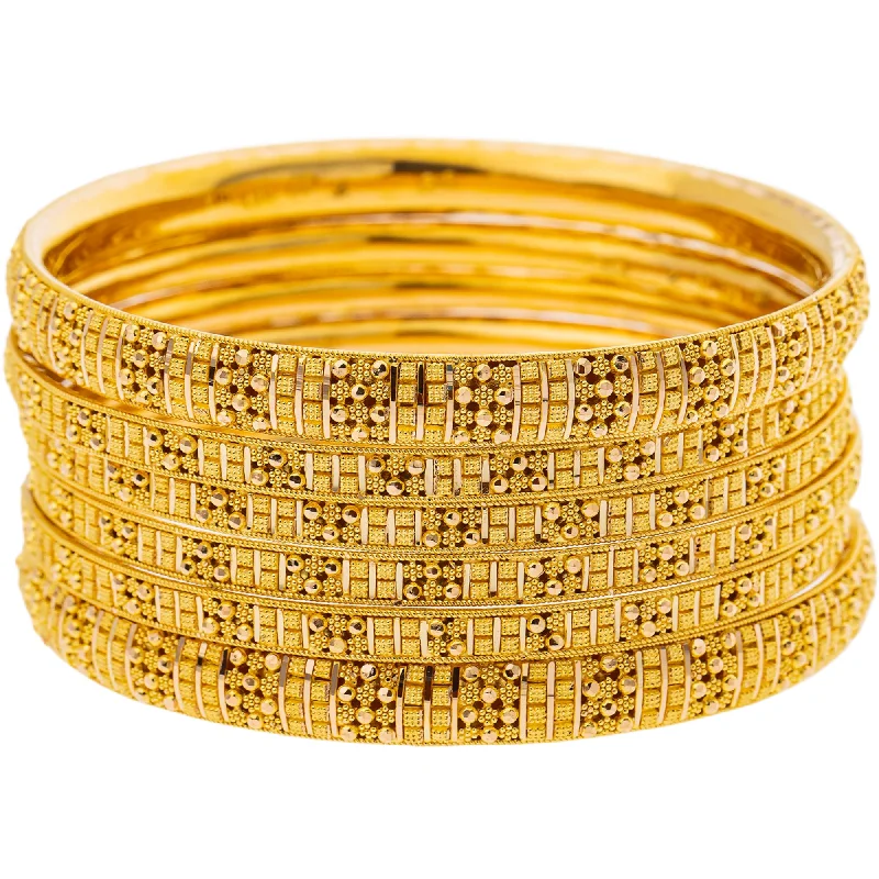 Ladies tennis bracelets with diamonds-22K Yellow Gold Bangle Set of 6 (79.8gm)