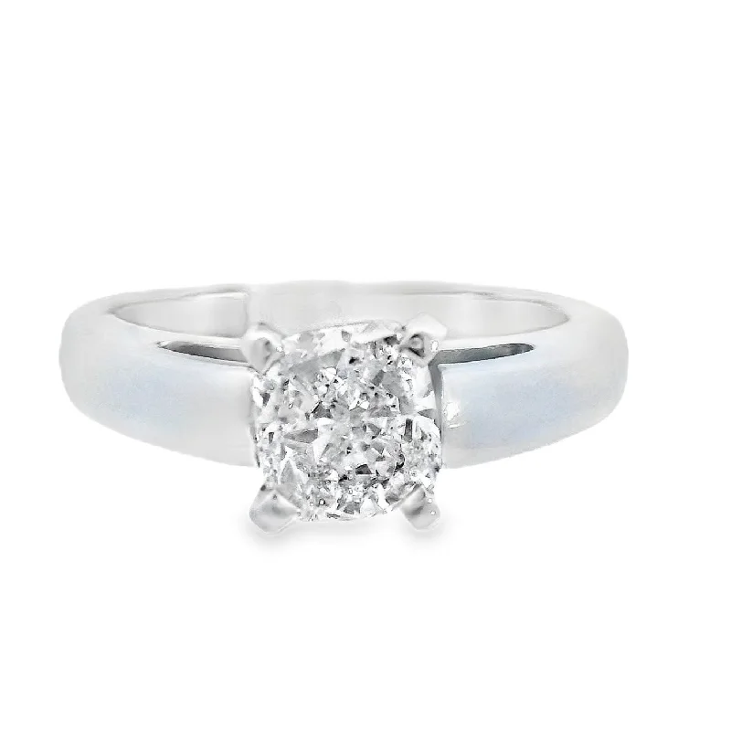 Engagement rings with diamond pavé-14K White Cushion Diamond 1.00Ct Solitaire Engagement Ring