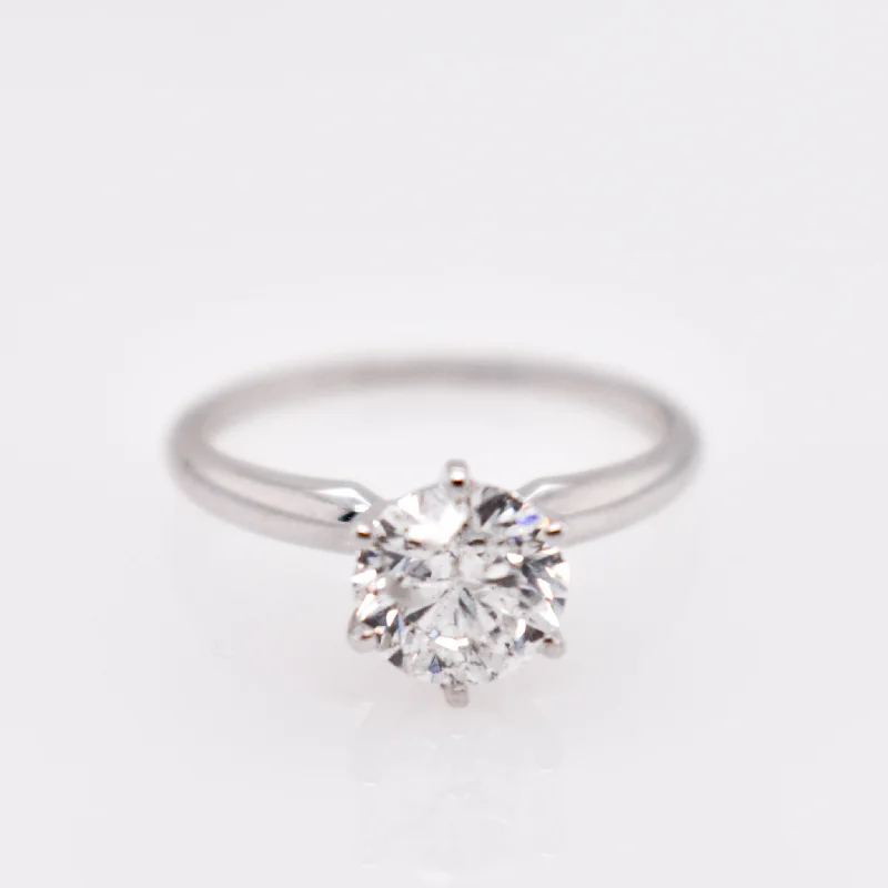 Trendy engagement rings with unique settings-14K White Round Diamond 1.46Ct Solitaire Engagement Ring