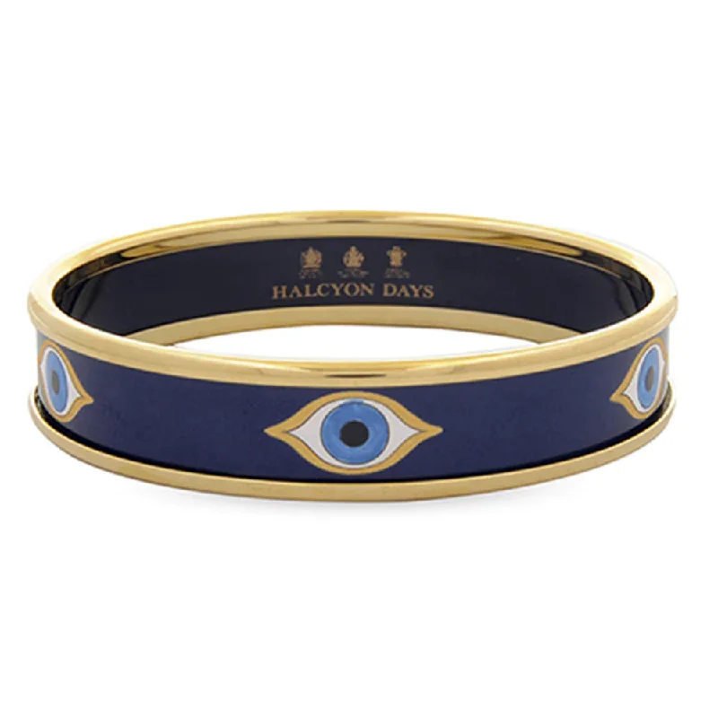 Simple silver bangles for casual wear-Halcyon Days 1cm Evil Eye Navy & Gold Enamel Bangle