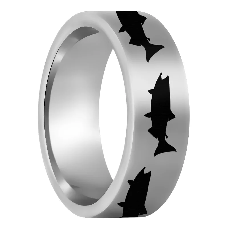 Black diamond ladies rings-Salmon Fish Tungsten Men's Wedding Band