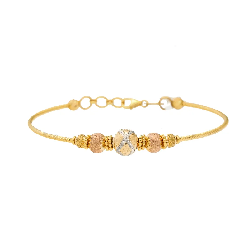 Stylish ladies bracelets for casual wear-22K Multi-Tone Gold Beaded Bangle (9.6gm)