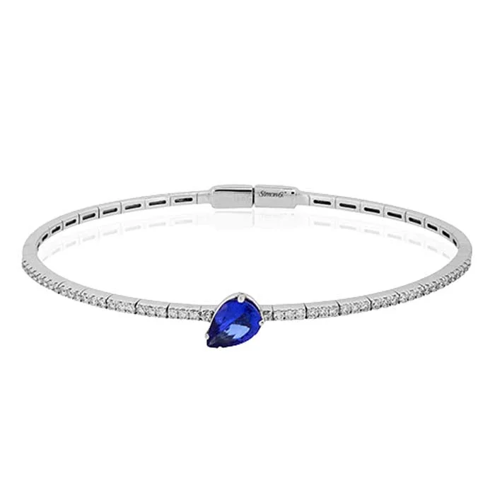 Personalized ladies bangles for gifts-Simon G Tanzanite and Diamond Flexible Bangle in 18K White Gold