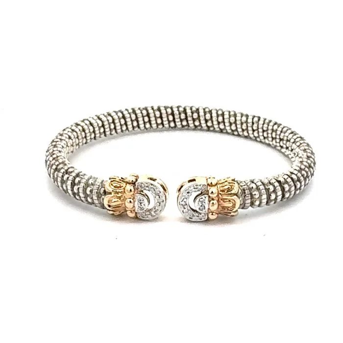 Handmade bangles with gemstones-Estate A.Vahan Flex Bangle with Diamonds in Sterling Silver and 14K Yellow Gold