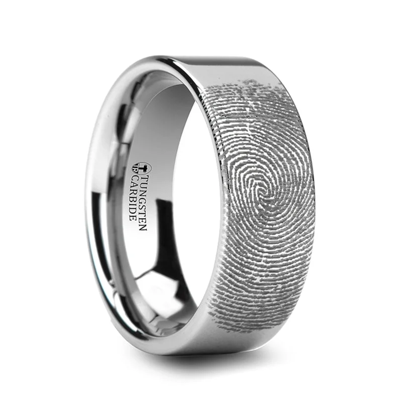 Elegant rings for ladies-Custom Fingerprint Engraved Tungsten Men's Ring