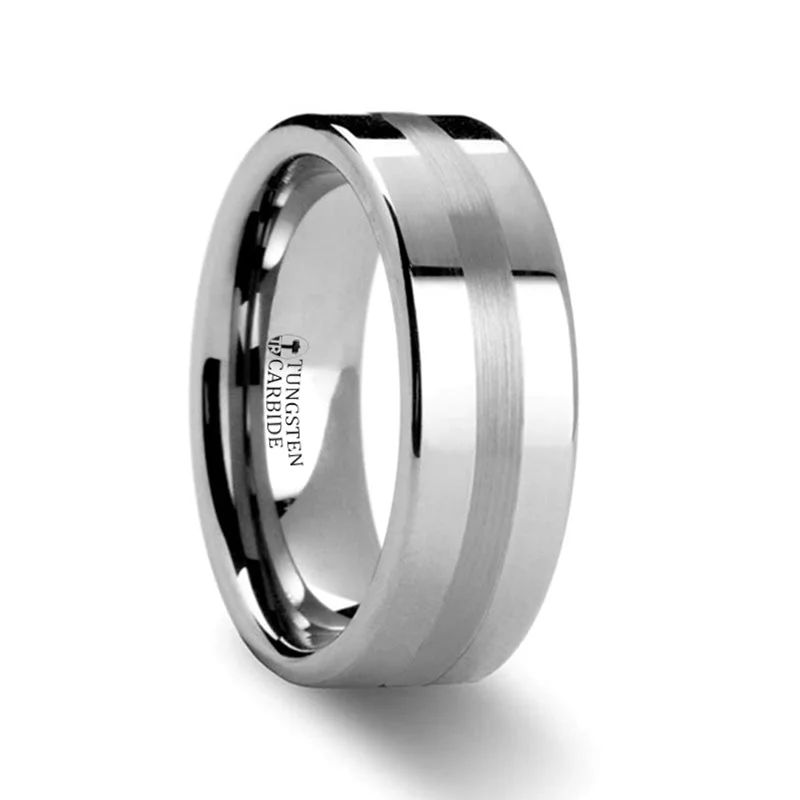 Gold ladies rings for engagement-Platinum Inlay Tungsten Men's Wedding Band