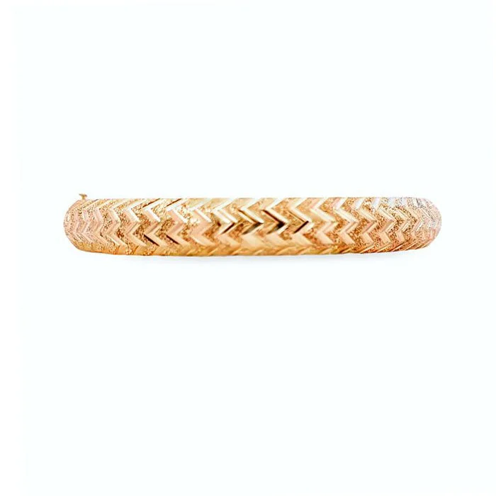 Diamond ladies bracelets for formal wear-Estate  8MM Oval Diamond-Cut Bangle in 14K Yellow Gold