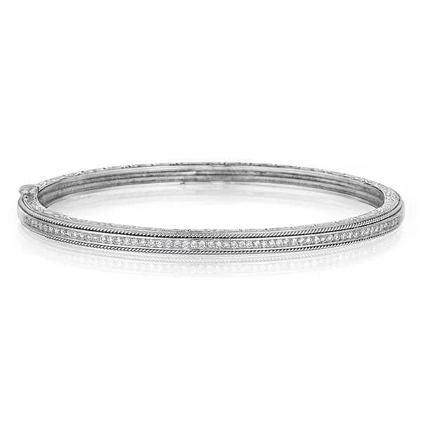 Sparkling diamond bracelets for women-PENNY PREVILLE Classic Diamond Engraved Bangle