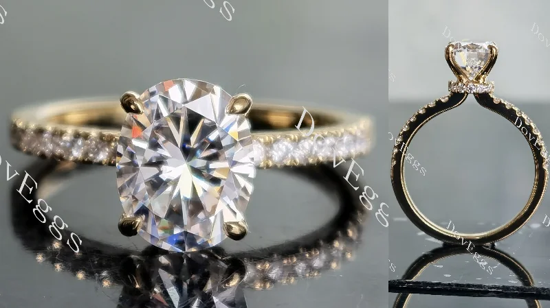 Engagement rings with large center stones-DovEggs oval half eternity pave moissanite engagement ring