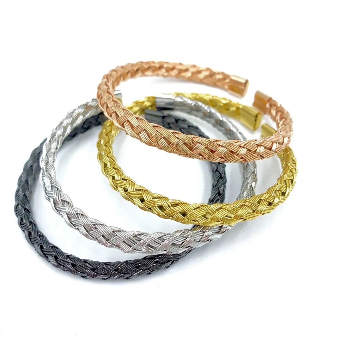 Modern ladies bangles with gemstones-Fashion Waves Stainless Steel Braid Bangle