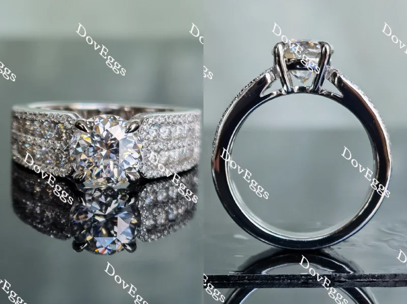 Heart-shaped engagement rings for women-DovEggs half eternity pave moissanite engagement ring