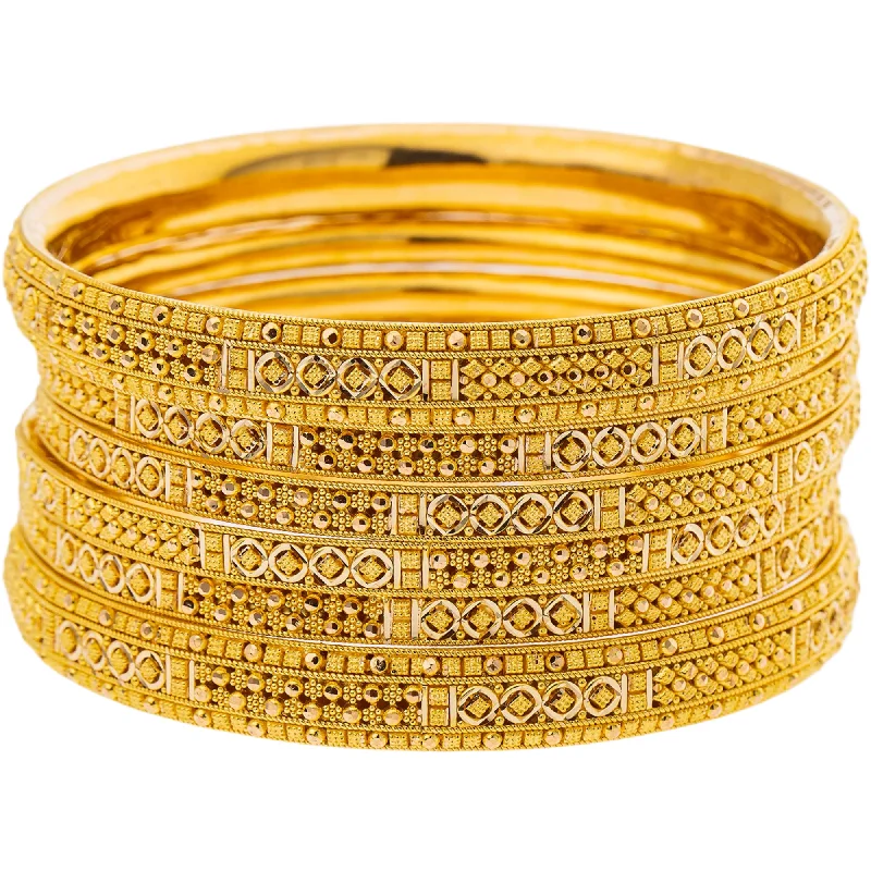 Affordable ladies bracelets for everyday wear-22K Yellow Gold Bangle Set of 6 (82.3gm)