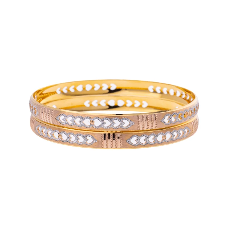 Handcrafted ladies bracelets with stones-22K Yellow & White Gold Bangle Set of 2 in Size 2.8 (29.3 gm)