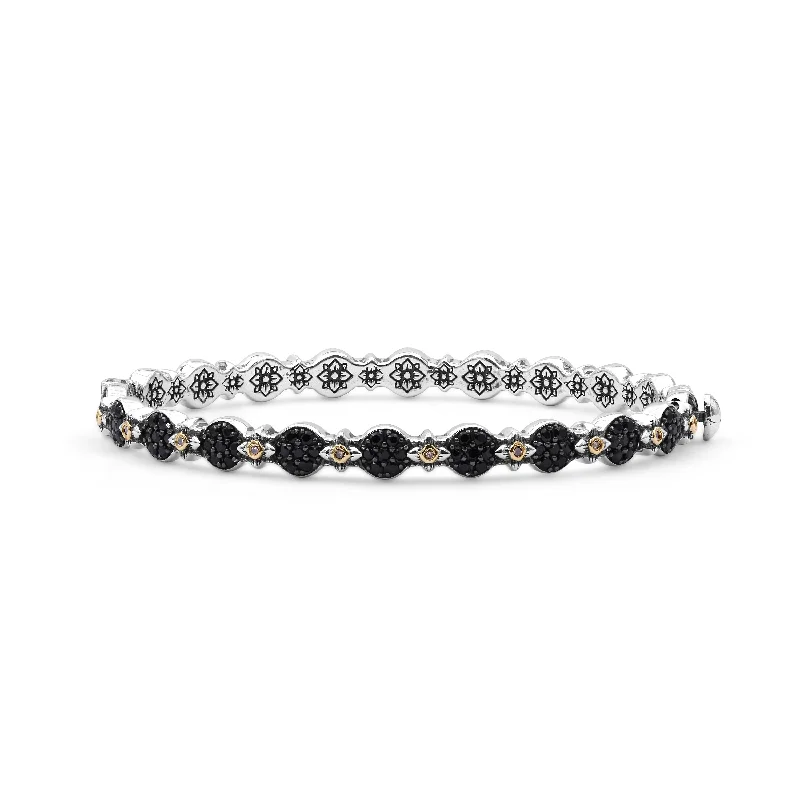 Unique gemstone bracelets for women-Stephen Dweck Black Onyx Garden of Stephen Oval Bangle with Champagne Diamond Accents in Sterling Silver and 18K Yellow Gold