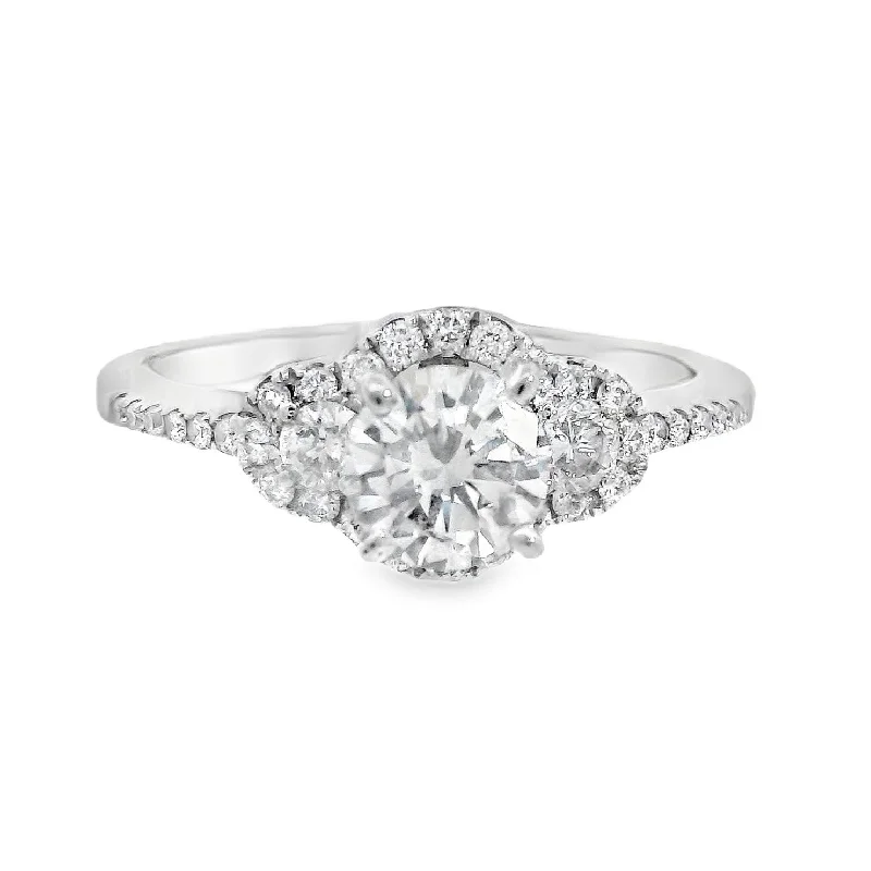 Modern engagement rings with minimalist design-14K White Round Diamond 0.56Ct 3 Stone Engagement Ring