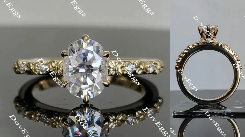 Affordable diamond engagement rings for women-DovEggs oval art deco moissanite engagement ring