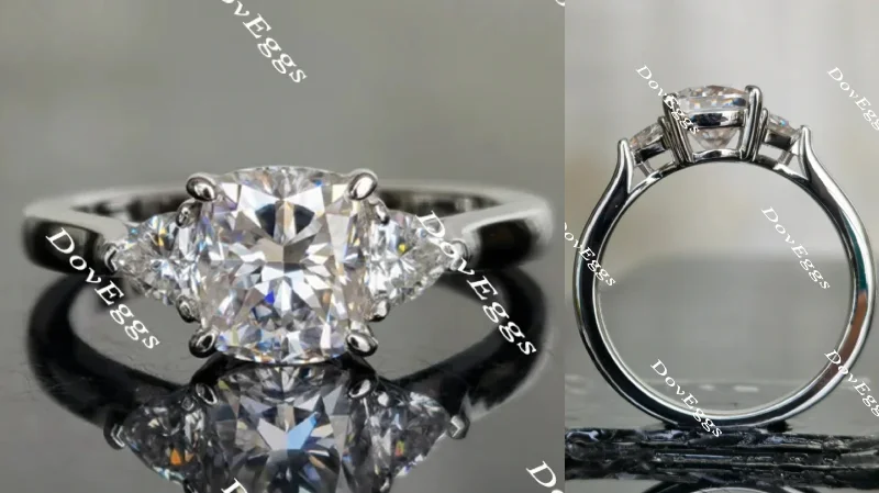 Luxurious engagement rings with large diamonds-Doveggs cushion three-stone moissanite engagement ring for women