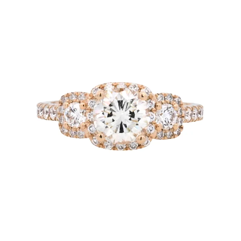 Engagement rings with halo of diamonds-14K Yellow Round Diamond 1.26Ct 3 Stone Engagement Ring