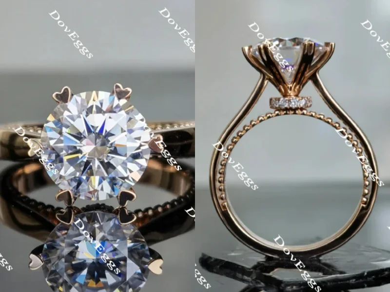 Princess cut engagement rings with diamonds-Doveggs round moissanite engagement ring