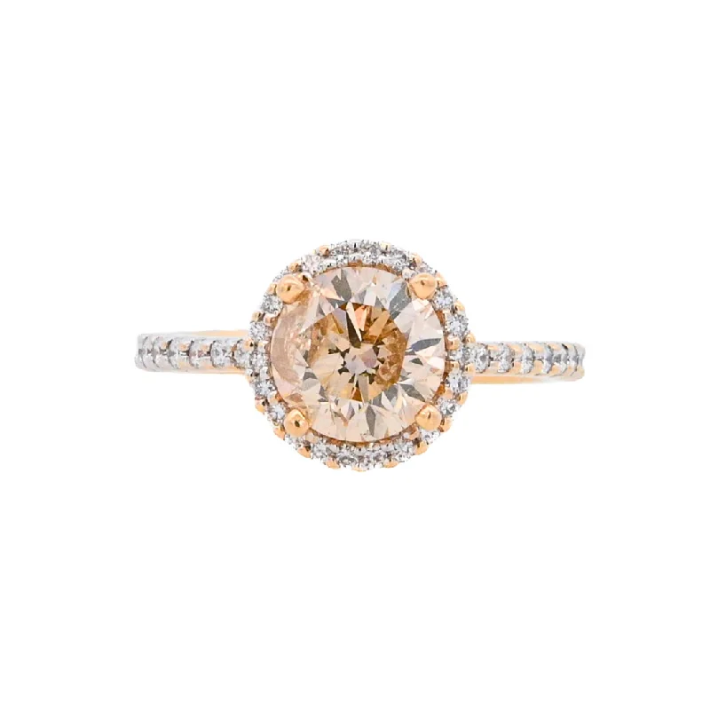 Engagement rings with multi-stone settings-14K Yellow Round Diamond 1.88Ct Halo Engagement Ring