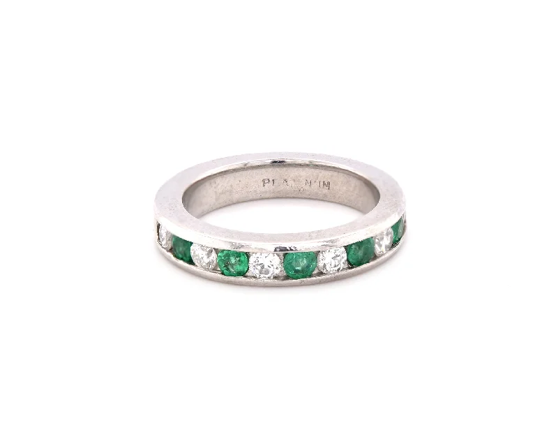 Engagement rings with double band design-Platinum Channel Set Diamond and Emerald Band