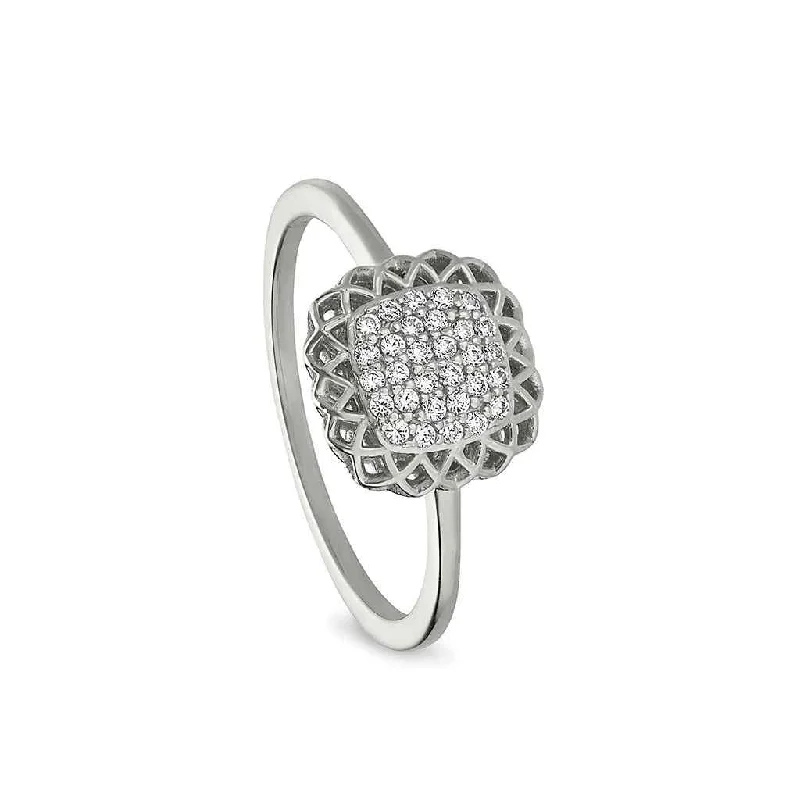 Engagement rings with large center stones-Sterling Silver Pillow with Filigree Edge Ring with Simulated Diamonds