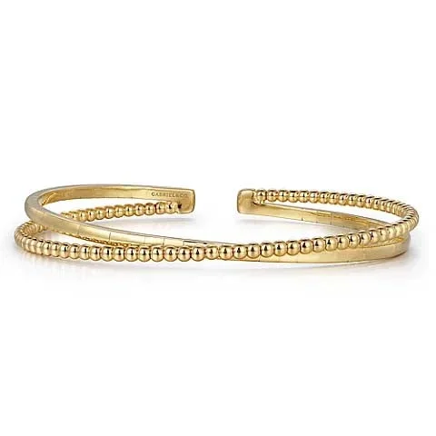 Trendy gold ladies bracelets-Gabriel & Co. Bujukan Criss-Cross Open Bangle in 14K Yellow Gold