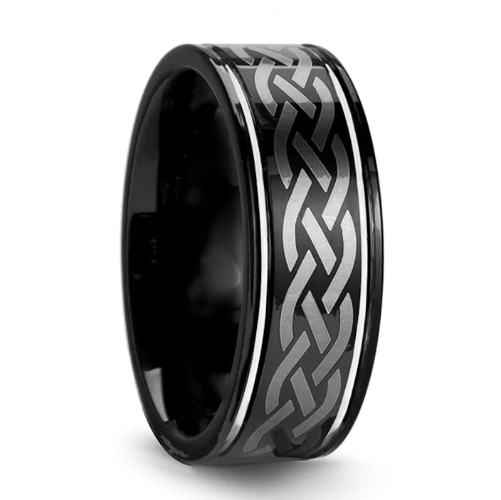 Precious stone ladies rings-Black Tungsten Men's Wedding Band with Celtic Design