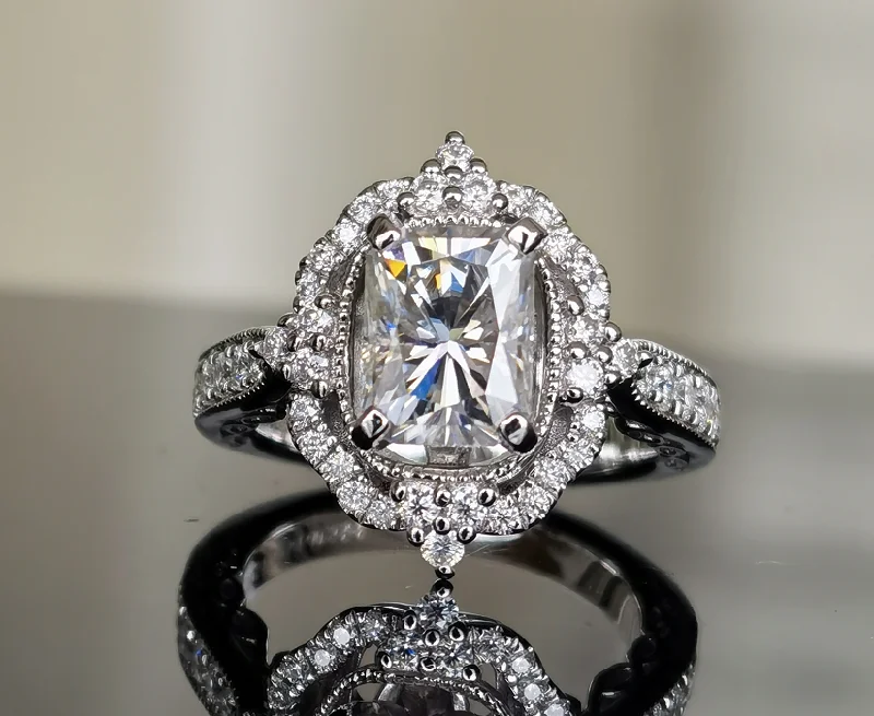 Engagement rings with cushion-cut diamonds-DovEggs sterling silver 2 carat halo radiant moissanite engagement ring