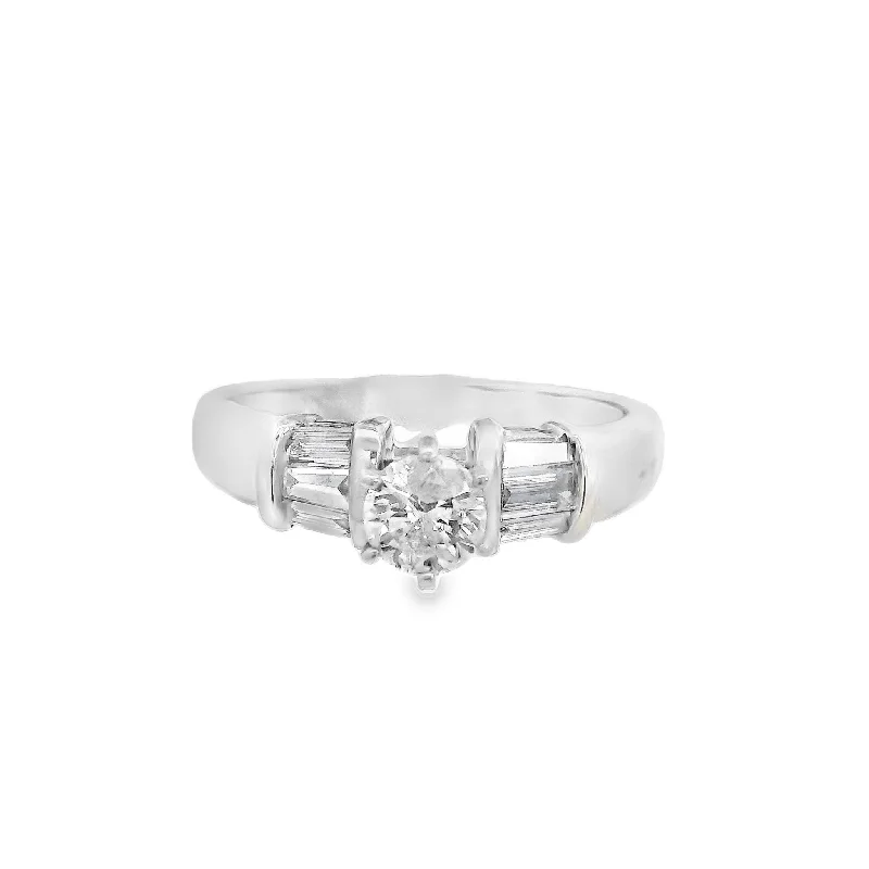 Elegant diamond solitaire engagement rings-14K White Round Diamond 0.75Ct Contemporary Engagement Ring