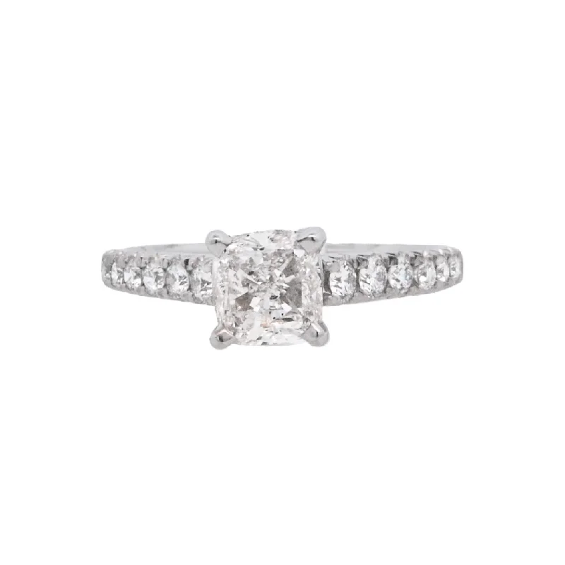 Elegant engagement rings with a twist band-18K White Cushion Diamond 1.01Ct Solitaire Engagement Ring