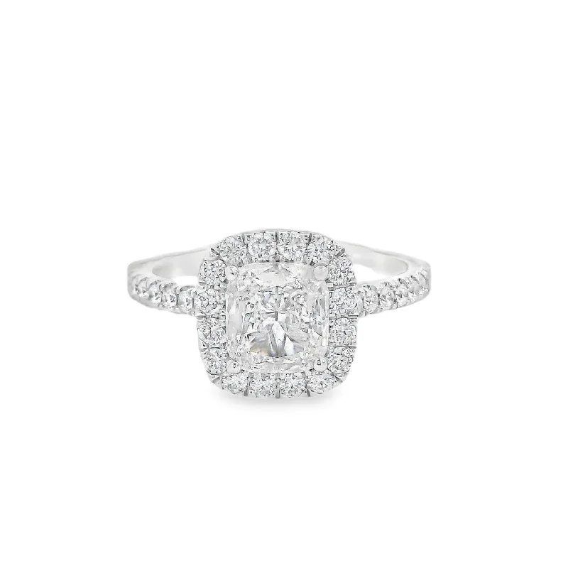 Classic gold engagement rings for women-14K White Cushion Diamond 1.07Ct Halo Engagement Ring