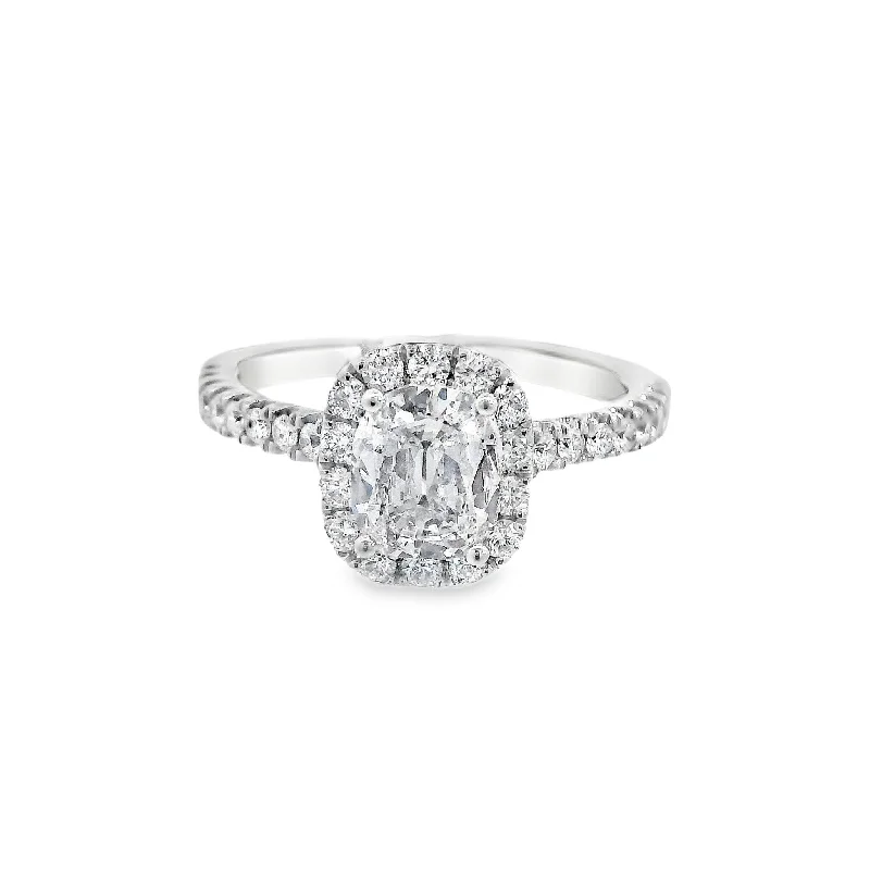 Engagement rings with multi-stone settings-14K White Cushion Diamond 0.98Ct Halo Engagement Ring