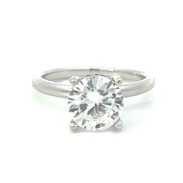 Sparkling engagement rings with diamonds-14K White Gold Round Solitaire Engagement Ring With Hidden Diamond Halo