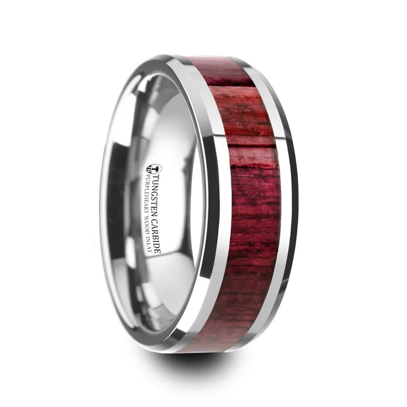 Custom wedding rings for ladies-Tungsten Wedding Band with Purpleheart Wood Inlay