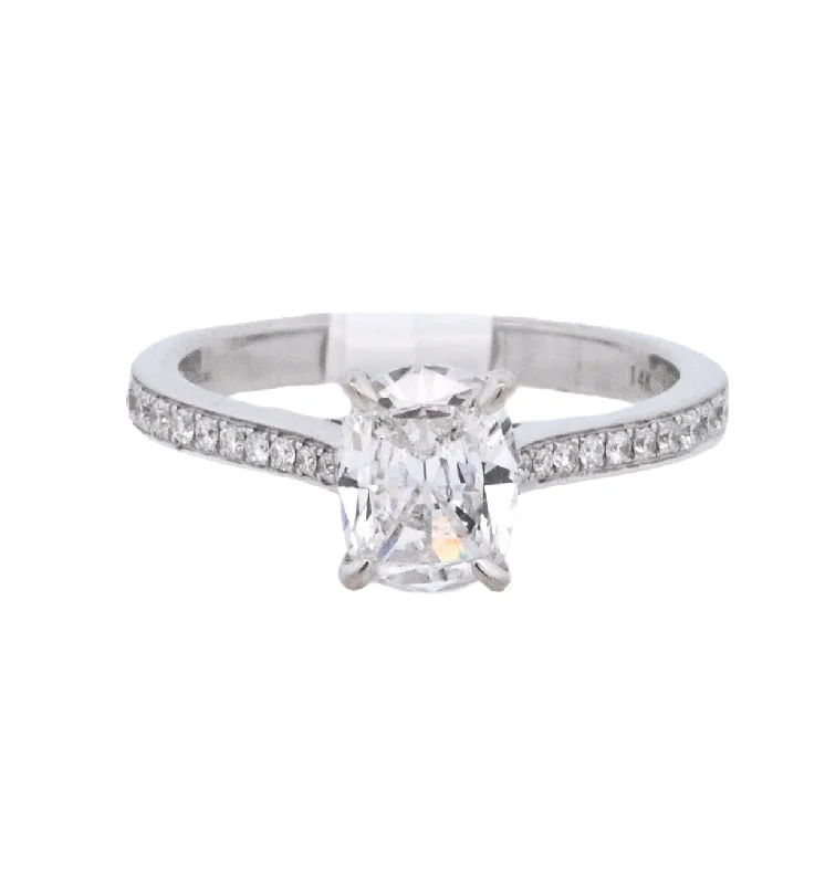 Heart-shaped engagement rings for women-18K White Cushion Diamond 1.01Ct Solitaire Engagement Ring