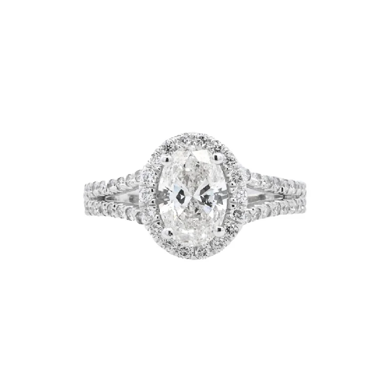 Simple and elegant engagement rings for women-14K White Oval Diamond 1.20Ct Halo Engagement Ring