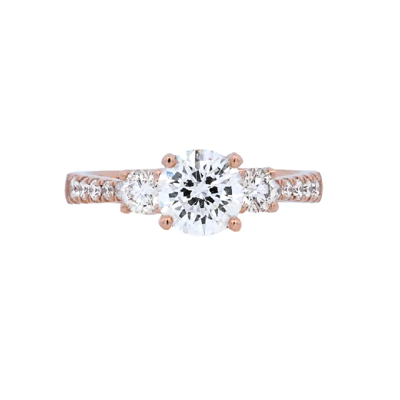 Engagement rings with three-stone design-14K Rose Round Diamond 1.00Ct 3 Stone Engagement Ring