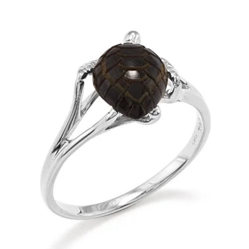 Multi-stone ladies rings-Honu Black Coral Ring in White Gold - 13mm