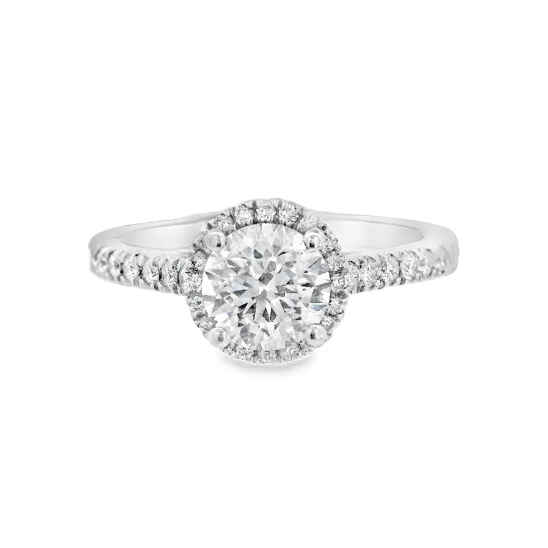 Elegant engagement rings with white sapphire-14K White Round Diamond 1.06Ct Halo Engagement Ring